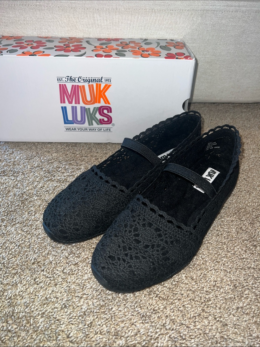Muk Luks Black Crochet Mary Jane Slip-Ons